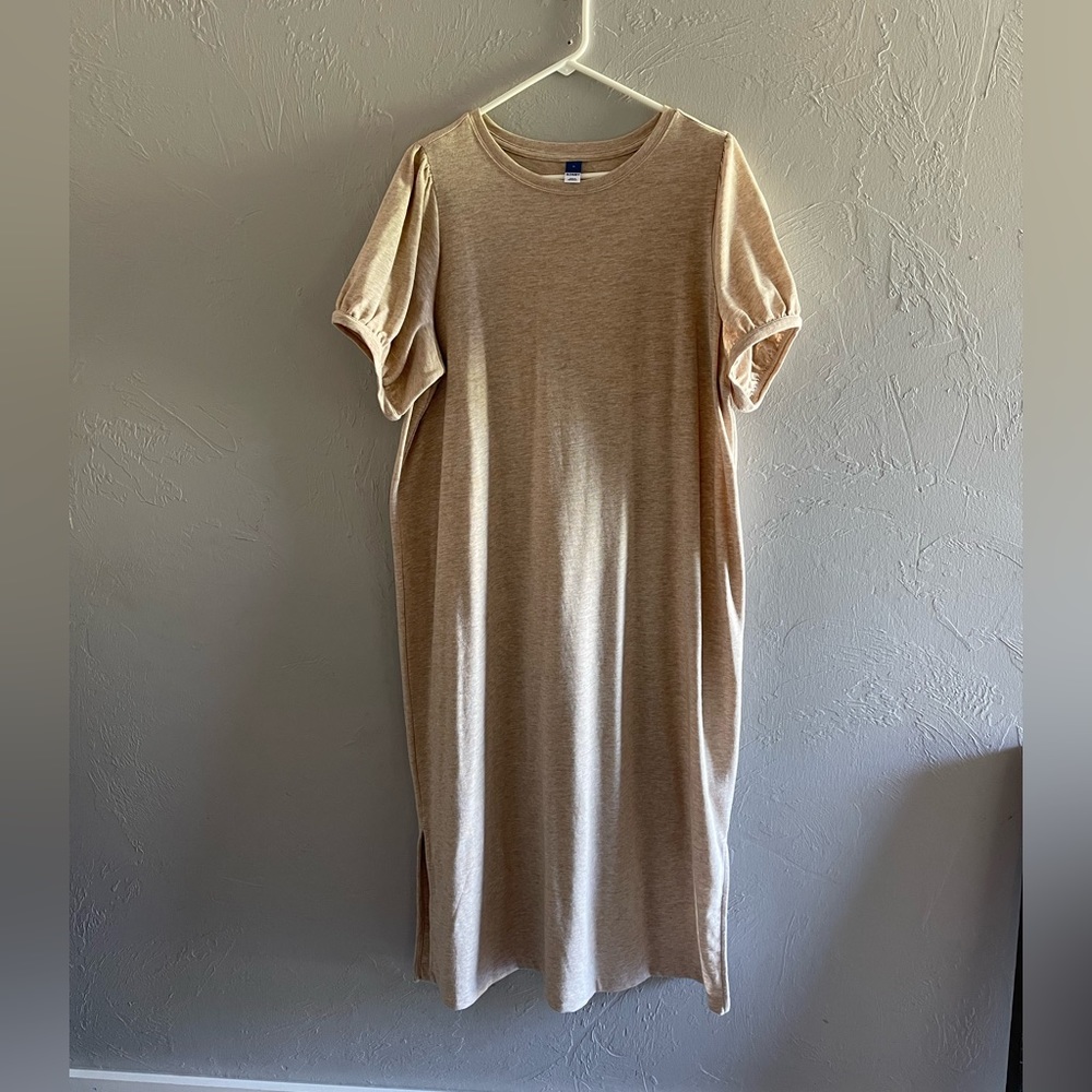 Old Navy Oatmeal Midi Light Sweater Dress Size XL w/ Puff Sleeves
